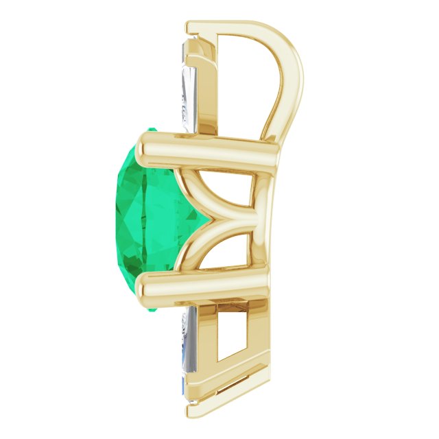 14K Yellow Gold Round 6Mm Si2-Si3, Ghi Polished Natural Emerald And 1/6 Ctw Natural Diamond Pendant
