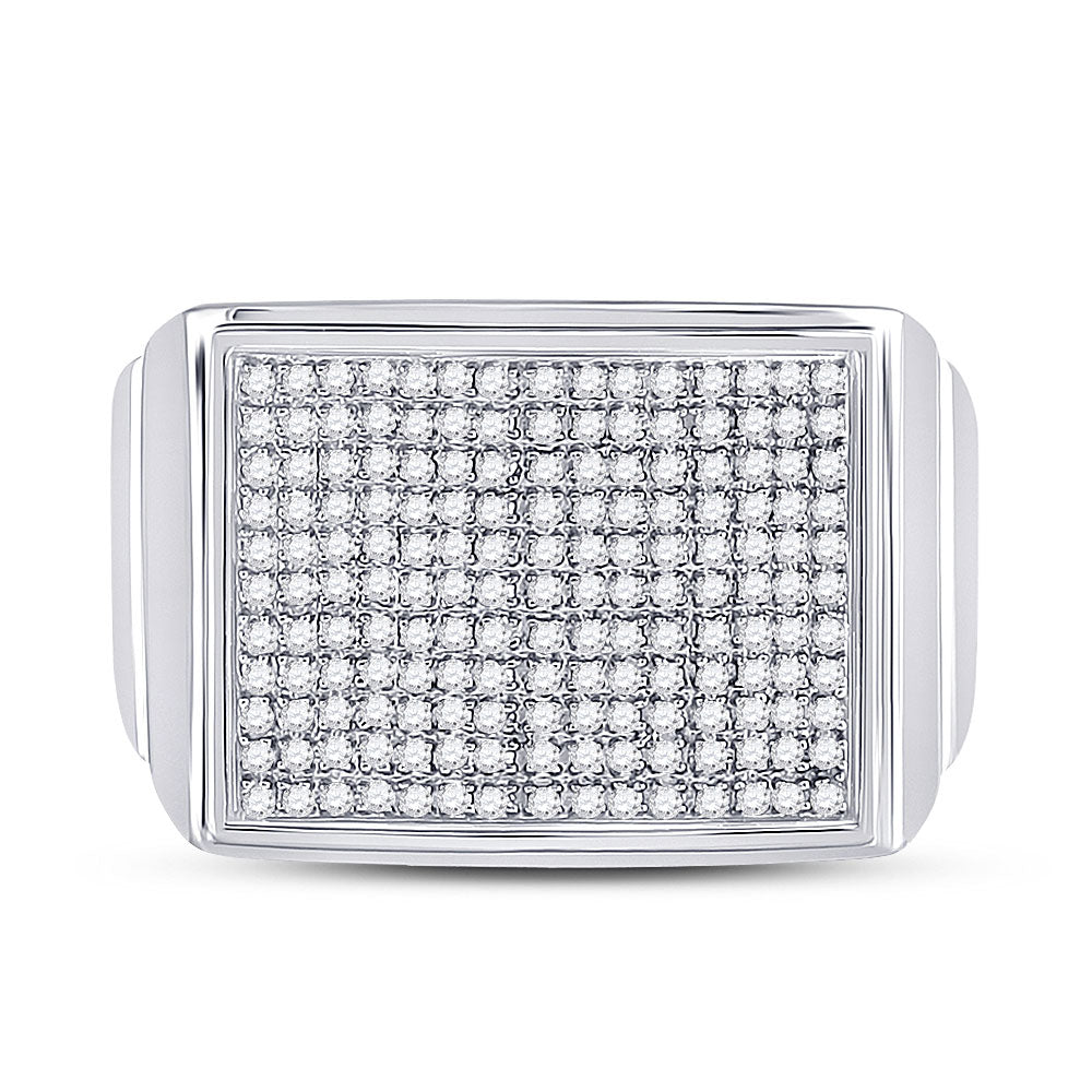 Sterling Silver Mens Round Diamond Rectangle Cluster Ring 1/4 Cttw, Mens Size: 7-13