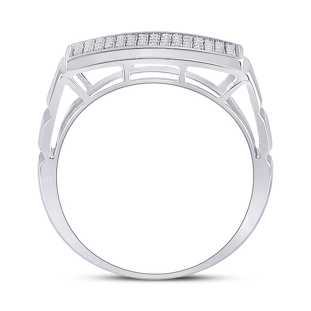 Sterling Silver Mens Round Diamond Rectangle Cluster Ring 1/4 Cttw, Mens Size: 7-13