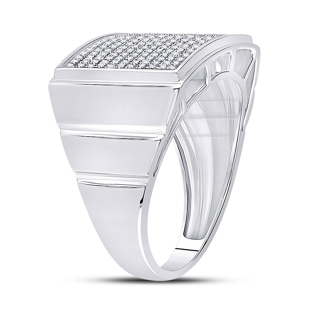 Sterling Silver Mens Round Diamond Rectangle Cluster Ring 1/4 Cttw, Mens Size: 7-13