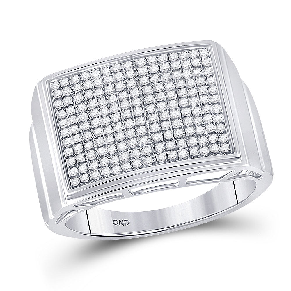 Sterling Silver Mens Round Diamond Rectangle Cluster Ring 1/4 Cttw, Mens Size: 7-13