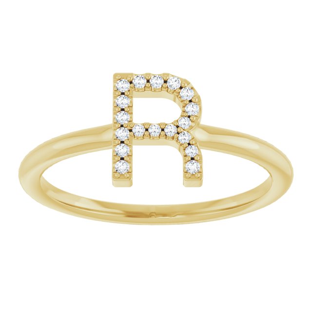 14K Yellow Or White Or Rose Gold Round I1, G-H Polished Natural Diamond Intial A Ring, Size 7