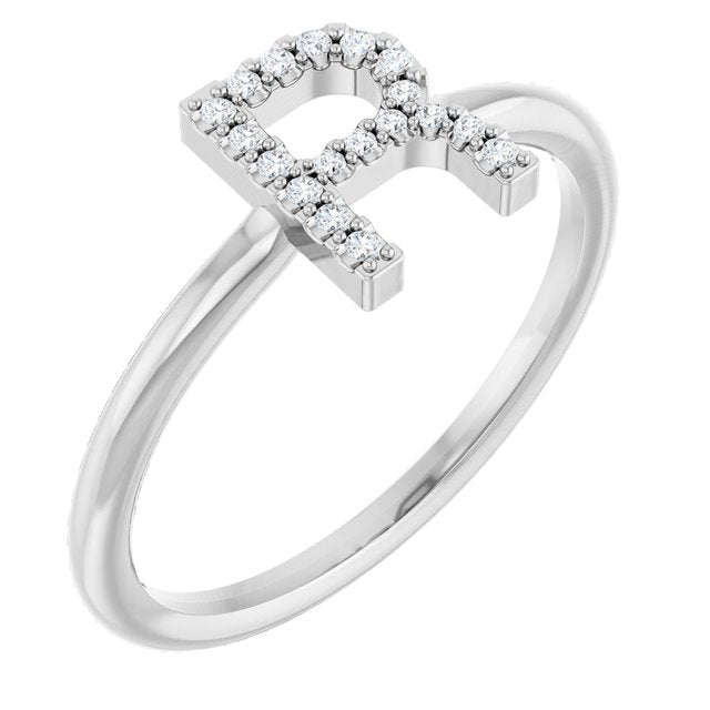 14K Yellow Or White Or Rose Gold Round I1, G-H Polished Natural Diamond Intial A Ring, Size 7