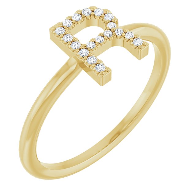14K Yellow Or White Or Rose Gold Round I1, G-H Polished Natural Diamond Intial A Ring, Size 7