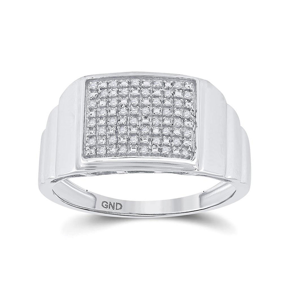 Sterling Silver Mens Round Diamond Cluster Ring 1/10 Cttw, Mens Size: 7-13