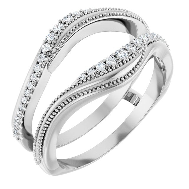 14K White Gold Round Polished 1/6 Ctw Natural Diamond Ring Guard, Size 7