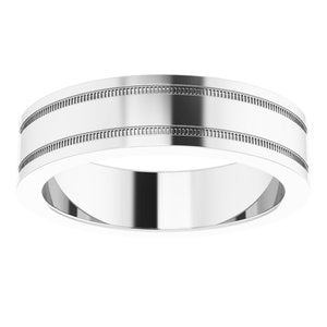14K White Gold 5 Mm Polished Flat Comfort-Fit Band With Milgrain Size 11