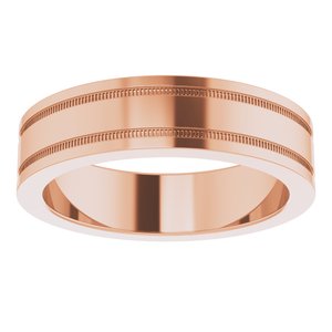 14K Rose Gold 5 Mm Polished Flat Comfort-Fit Band With Milgrain Size 9