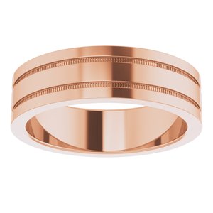 14K Rose Gold 6 Mm Polished Flat Comfort-Fit Band With Milgrain Size 5.5