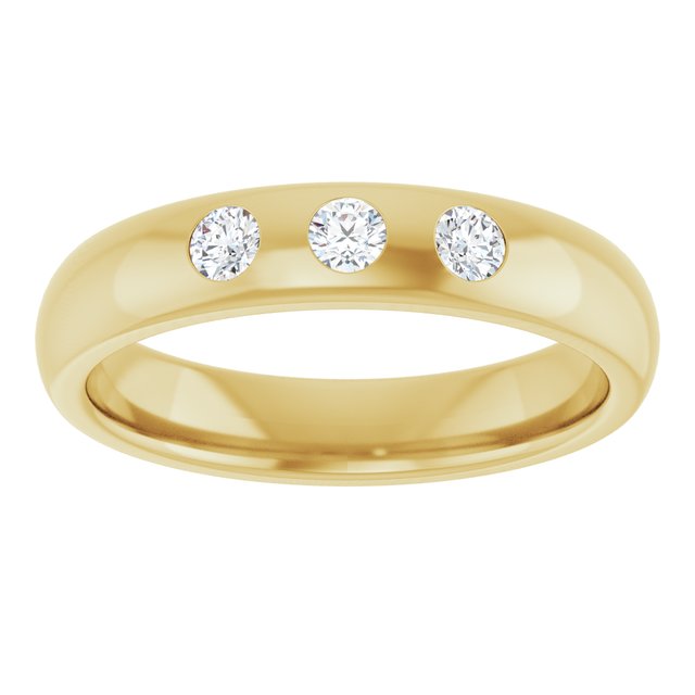 14K Yellow Gold Round 2.5 Mm Si2-Si3, G-H Polished 1/5 Ctw Natural Diamond Half Round Comfort-Fit Band, Size 5