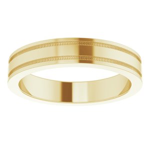 14K Yellow Gold 4 Mm Polished Flat Comfort-Fit Band With Milgrain Size 6.5