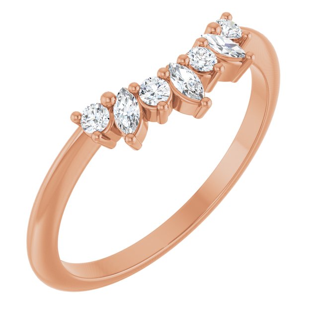 14K White Or Rose Gold Polished 1/6 Ctw Natural Diamond Contour Band, Size 7