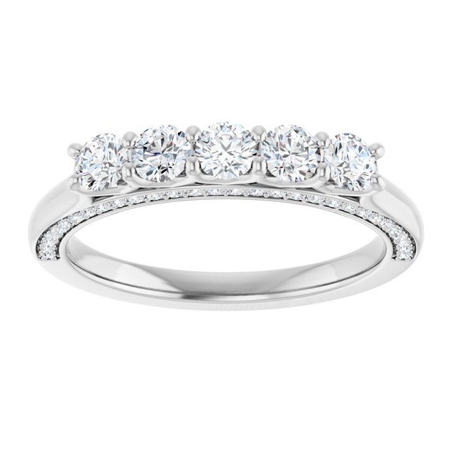 14K White Gold Round 3 Mm Polished 5/8 Ctw Natural Diamond Anniversary Band, Size 7