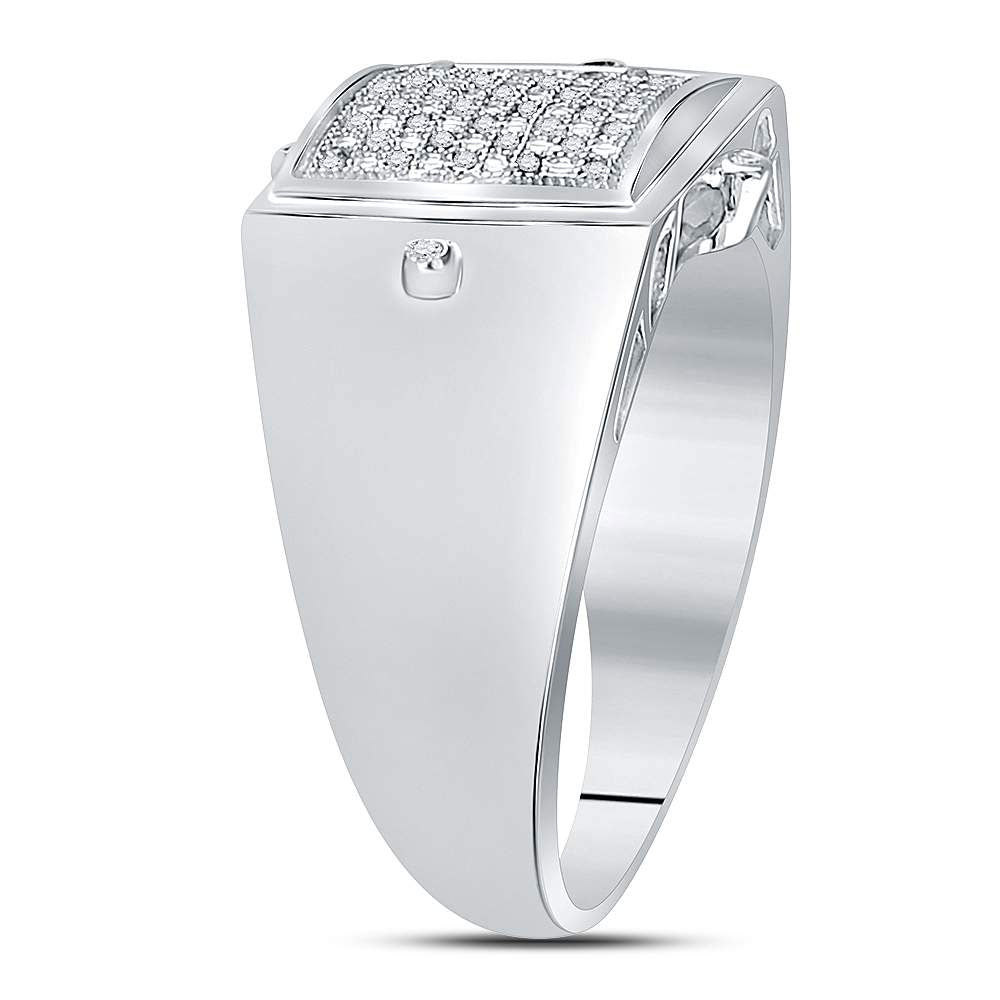 Sterling Silver Mens Round Diamond Square Cluster Ring 1/6 Cttw, Mens Size: 7-13
