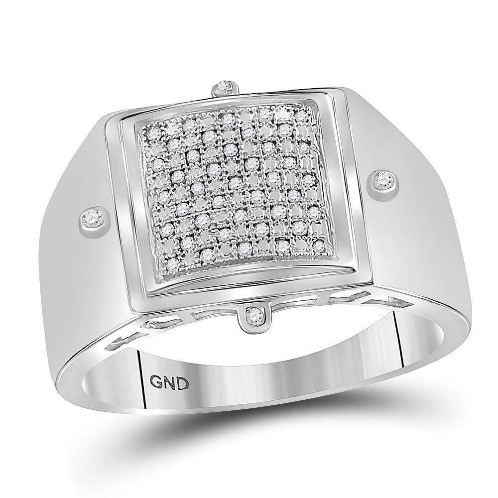 Sterling Silver Mens Round Diamond Square Cluster Ring 1/6 Cttw, Mens Size: 7-13
