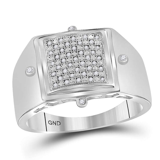 Sterling Silver Mens Round Diamond Square Cluster Ring 1/6 Cttw, Mens Size: 7-13
