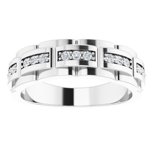 14K White Or Rose Gold Round 1.6 Mm Polished 1/4 Ctw Natural Diamond Pattern Ring, Size 10