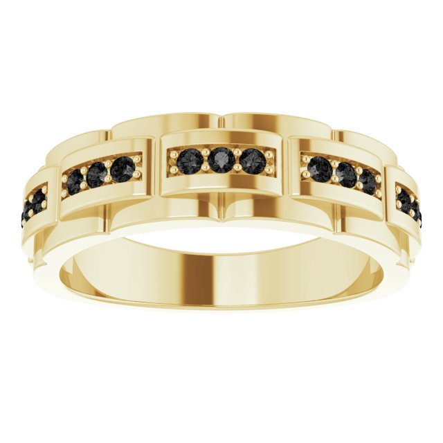 14K Yellow Gold Round 1.6 Mm Polished 1/4 Ctw Natural Black Diamond Pattern Ring, Size 10