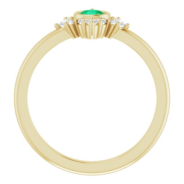 14K Yellow Gold Round 4 Mm Polished Natural Emerald And 1/5 Ctw Natural Diamond Halo-Style Ring, Size 7