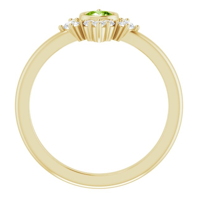 14K Yellow Gold Round 4 Mm Polished Natural Peridot And 1/5 Ctw Natural Diamond Halo-Style Ring, Size 7