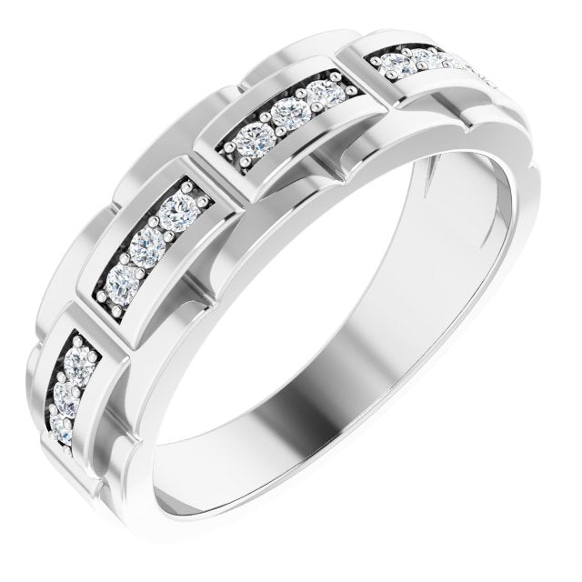 14K White Or Rose Gold Round 1.6 Mm Polished 1/4 Ctw Natural Diamond Pattern Ring, Size 10