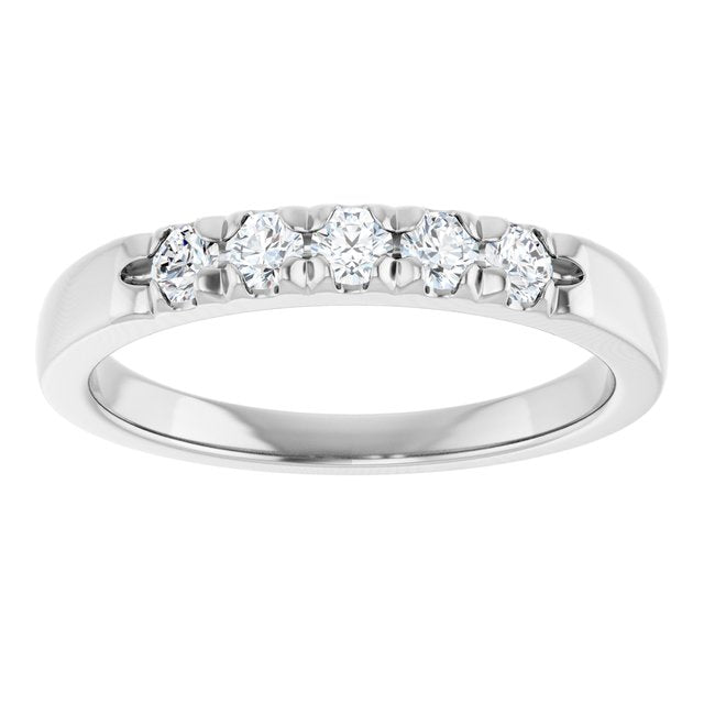 14K White Gold Round 2.5 Mm Polished 1/3 Ctw Natural Diamond French-Set Anniversary Band, Size 7