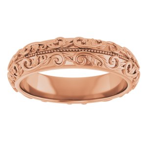 14K Rose Gold Sculptural Band With Milgrain Center Size 7