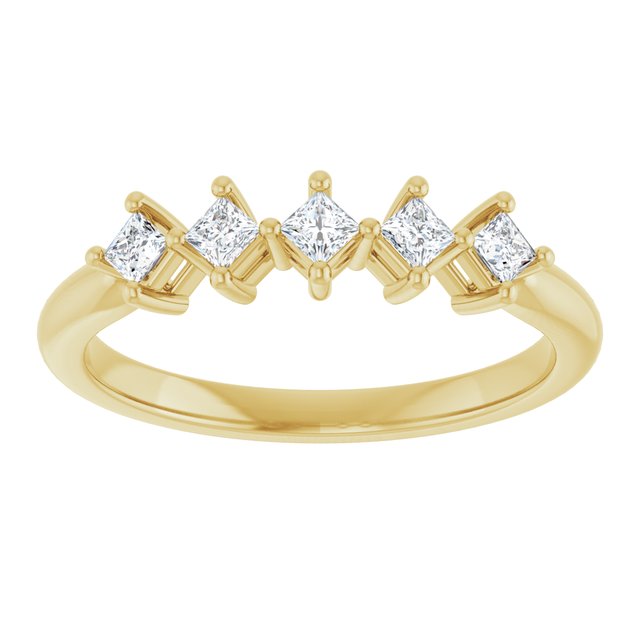 14K Yellow Gold Square 2 X 2 Mm Polished 1/4 Ctw Natural Diamond Anniversary Band, Size 7
