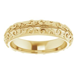 14K Yellow Gold Sculptural Band With Milgrain Center Size 8.5