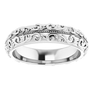 Platinum Sculptural Band With Milgrain Center Size 7.5