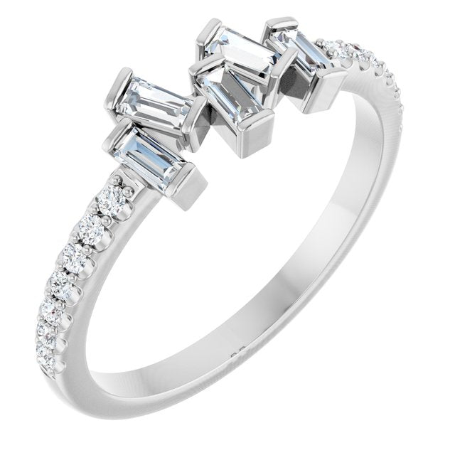 14K White Or Yellow Gold Polished 1/3 Ctw Natural Diamond Scattered Ring, Size 7