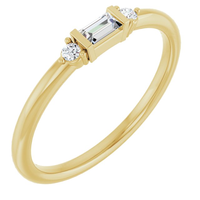 14K White Or Yellow Or Rose Gold Straight Baguette 3.5 X 2 Mm Polished 1/8 Ctw Natural Diamond Stackable Ring, Size 7