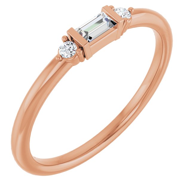 14K White Or Yellow Or Rose Gold Straight Baguette 3.5 X 2 Mm Polished 1/8 Ctw Natural Diamond Stackable Ring, Size 7