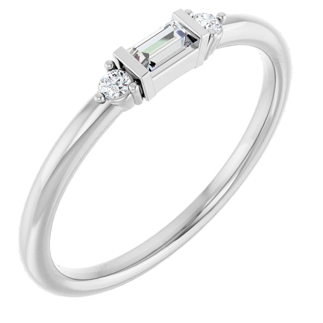 14K White Or Yellow Or Rose Gold Straight Baguette 3.5 X 2 Mm Polished 1/8 Ctw Natural Diamond Stackable Ring, Size 7