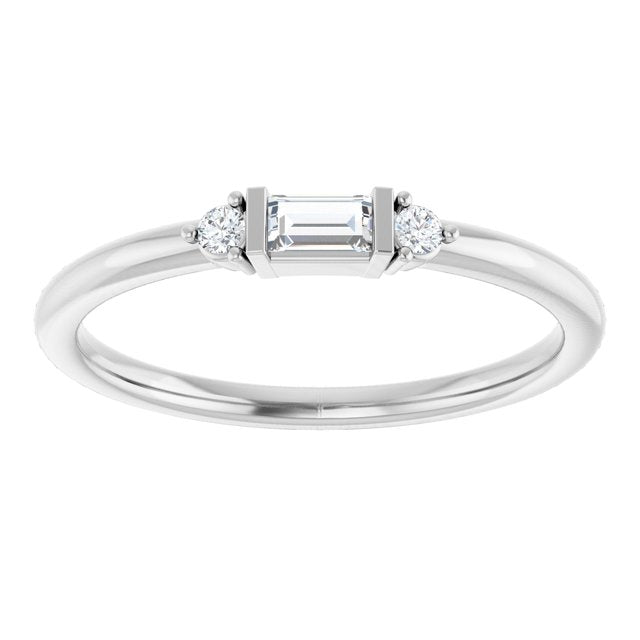 14K White Or Yellow Or Rose Gold Straight Baguette 3.5 X 2 Mm Polished 1/8 Ctw Natural Diamond Stackable Ring, Size 7