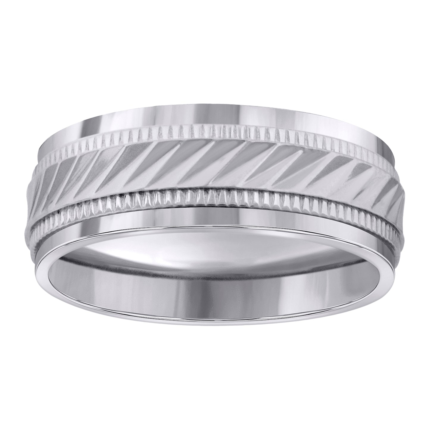 Stainless Steel Mens Grooved Milgrain Sizes 7 - 14 Comfort-Fit Fashion Bridal Anniversary Wedding Engagement Band Ring