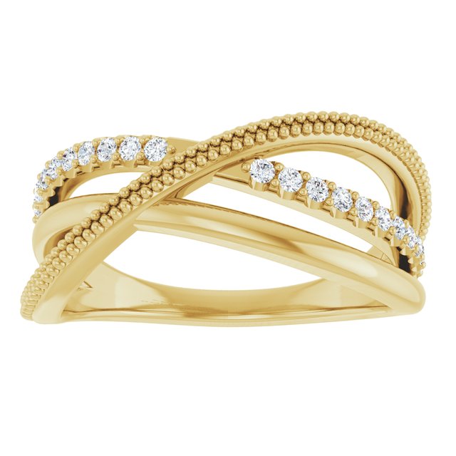 14K White Or Yellow Gold Round 1.3 Mm Polished 1/5 Ctw Natural Diamond Criss-Cross Ring, Size 7