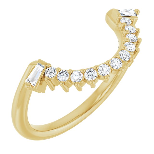 14K Yellow Gold Round Si2-Si3, G-H Polished 1/5 Ctw Natural Diamond Matching Band, Size 7