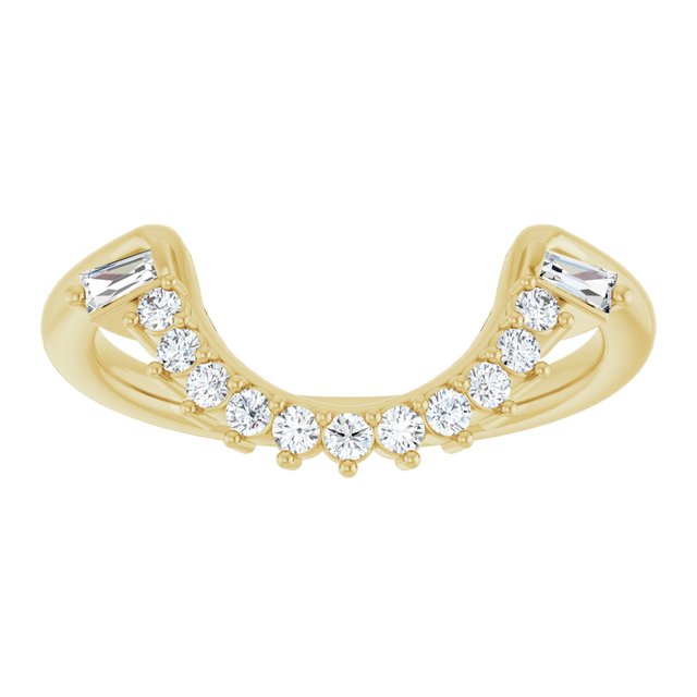 14K Yellow Gold Round Si2-Si3, G-H Polished 1/5 Ctw Natural Diamond Matching Band, Size 7