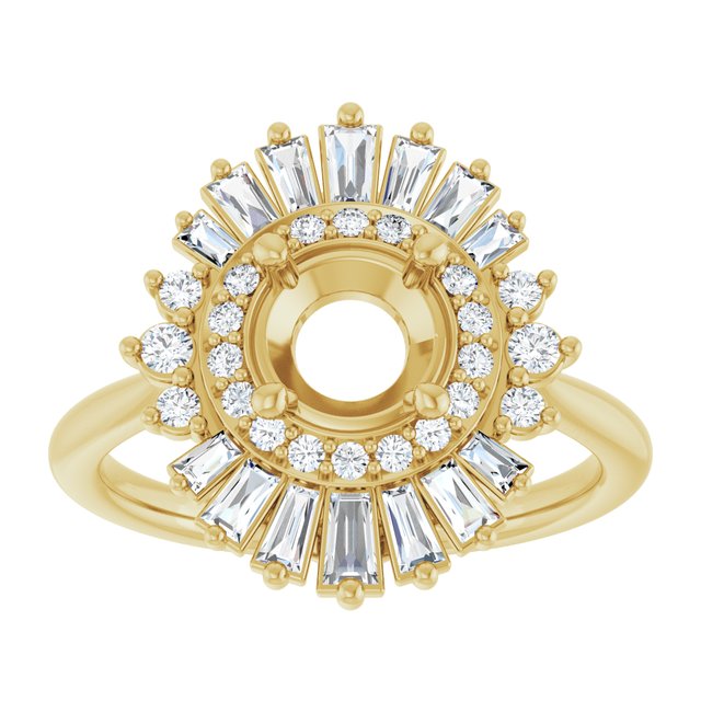 14K Yellow Gold Round 6.5 Mm Si2-Si3, G-H Polished 1/2 Ctw Natural Diamond Semi-Set Engagement Ring, Size 7