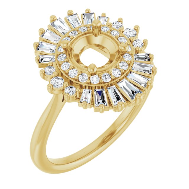 14K Yellow Gold Round 6.5 Mm Si2-Si3, G-H Polished 1/2 Ctw Natural Diamond Semi-Set Engagement Ring, Size 7