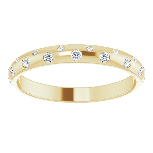 14K Yellow Gold Round 1.5 Mm Si2-Si3, G-H Polished 1/6 Ctw Natural Diamond Anniversary Band, Size 7
