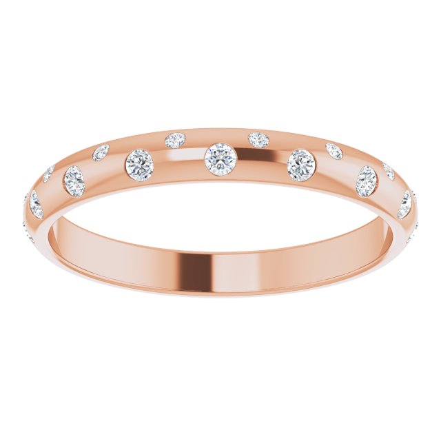 14K Rose Gold Round 1.5 Mm Si2-Si3, G-H Polished 1/6 Ctw Natural Diamond Anniversary Band, Size 6.5
