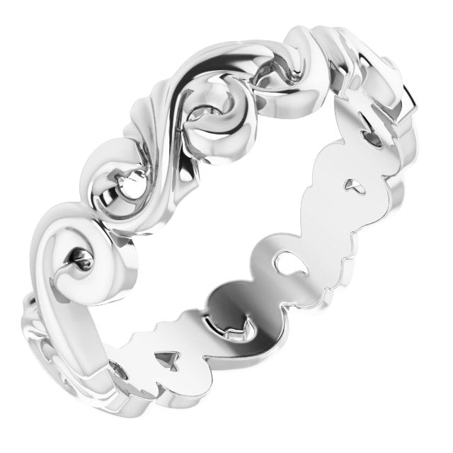 14K White Gold 5 Mm Polished Sculptural Standard-Fit Band, Size 7