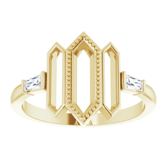 14K Yellow Gold Tapered Baguette 3.25 X 2 X 1.5 Mm Polished 1/8 Ctw Natural Diamond Geometric Ring, Size 7