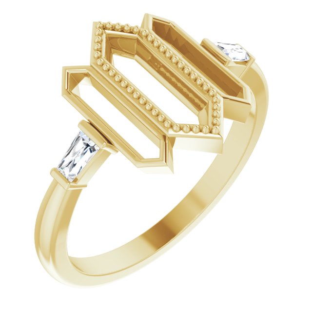 14K Yellow Gold Tapered Baguette 3.25 X 2 X 1.5 Mm Polished 1/8 Ctw Natural Diamond Geometric Ring, Size 7