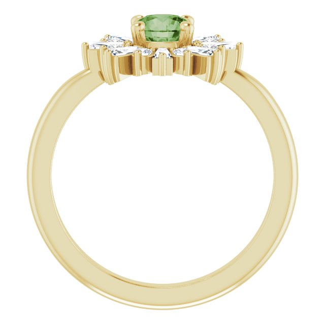 14K Yellow Gold Round 5 Mm Polished Natural Green Tourmaline And 3/8 Ctw Natural Diamond Halo-Style Ring, Size 7