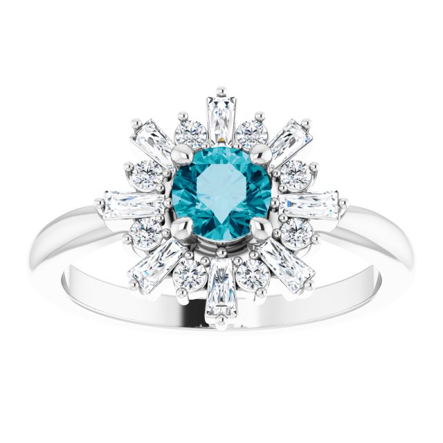 14K White Gold Round 5 Mm Polished Natural London Blue Topaz And 3/8 Ctw Natural Diamond Halo-Style Ring, Size 7