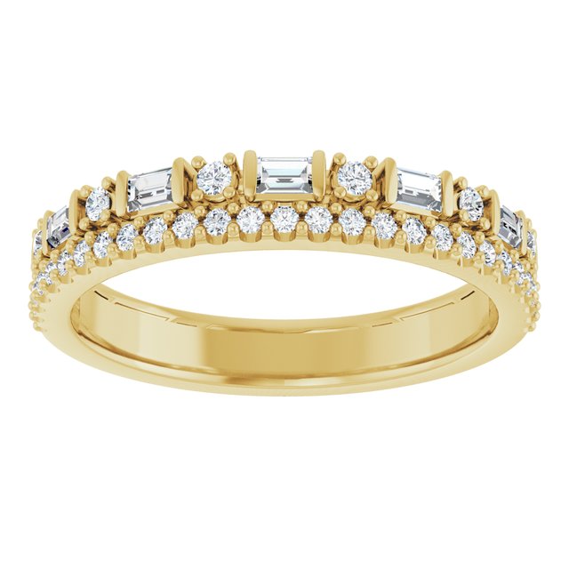14K Yellow Or Rose Gold Straight Baguette 2.25 X 1.5 Mm Polished 3/8 Ctw Natural Diamond Double Row Anniversary Band, Size 7