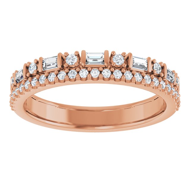 14K Yellow Or Rose Gold Straight Baguette 2.25 X 1.5 Mm Polished 3/8 Ctw Natural Diamond Double Row Anniversary Band, Size 7